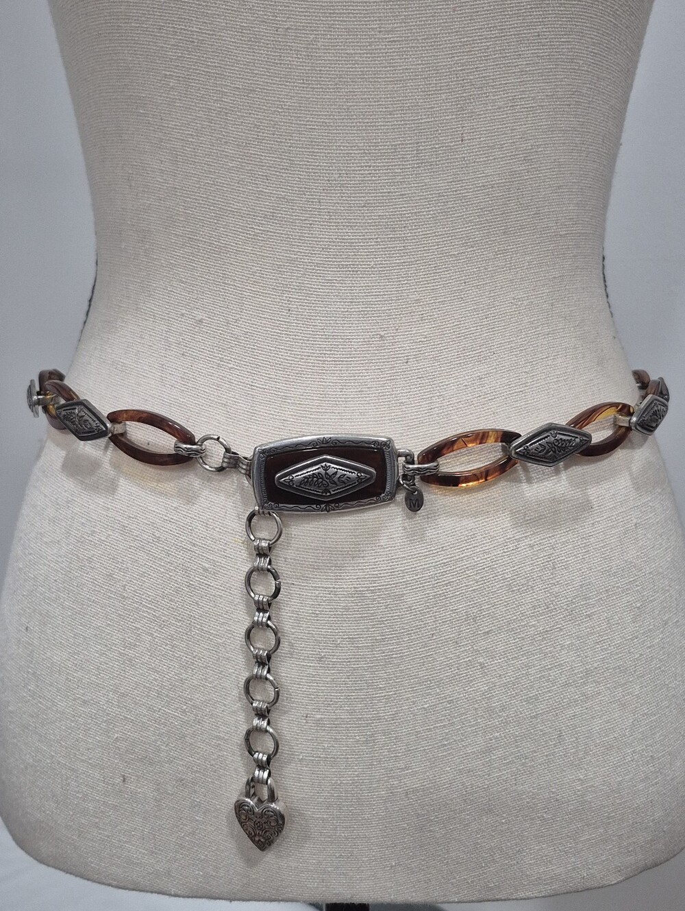 Vintage Brighton Tortoise Shell And Silver Chain Link Belt